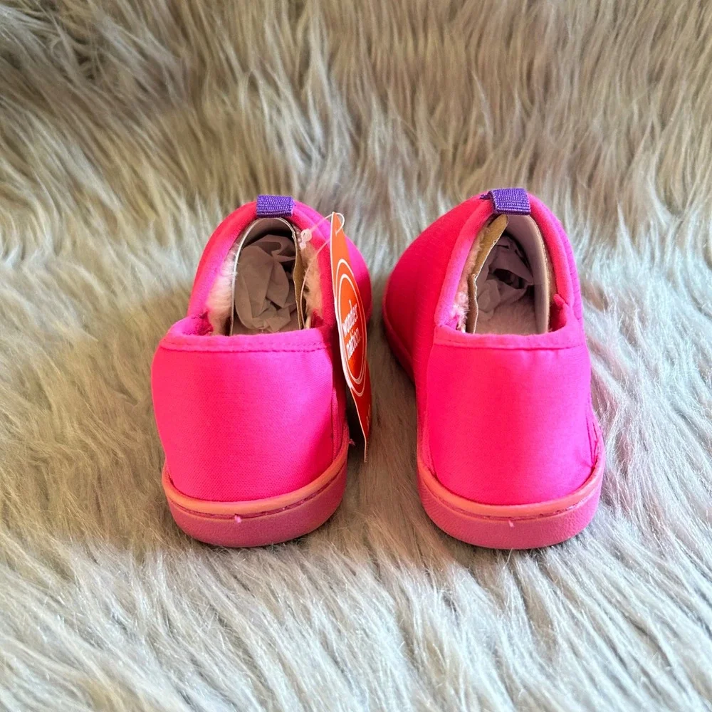 Wonder Nation Puffer Slippers Girl Size 9-10 Pink Plush Fuzzy Lined Shoes